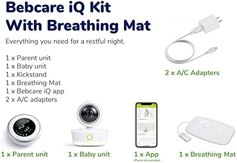 Следи бебето Bebcare iQ - Smart HD-видео във формат Full HD 1080p, функция завиване и наклонение, датчик за температура, предупреждение за движение и звук, автономен аудиомонитор (с подложка с датчик на дишането).