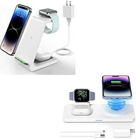 Безжично Зарядно устройство GEEKERA 3 в 1 и Магнитна Безжично зарядно устройство ще захранване на панела за iPhone, Apple Watch, AirPods, T305 и T2605d T260105