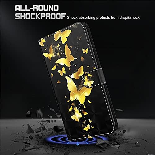 BICHONG е Подходящ за Samsung Galaxy S22 Ultra Case Кожен Флип-портфейл Сладко Стилен Дизайн с Държач за карти, Подложки за краката, Магнитен Защитен калъф за Samsung Galaxy S22 Ultra Gold Butterfly YX