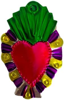 Casa Fiesta Разработва Мексикански Амулети-Милагрос - Боядисани Купа Украшения във формата на Свещеното Сърце, За да Декоративни Тенекиен кутия - Мексиканското изкуство - Комплект от 7 Милагрос - Средна