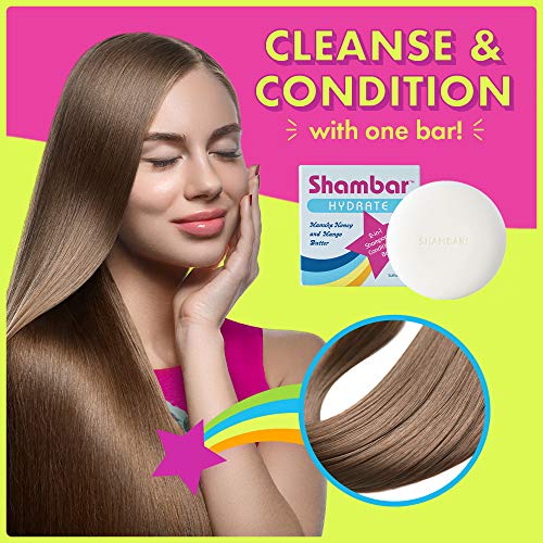 Шоколад натурален шампоан и балсам Shambar HYDRATE | Твърдо средство за измиване на косата с мед от Манука и Манго | Шоколад шампоан без сулфати за всички типове коса (100 г)
