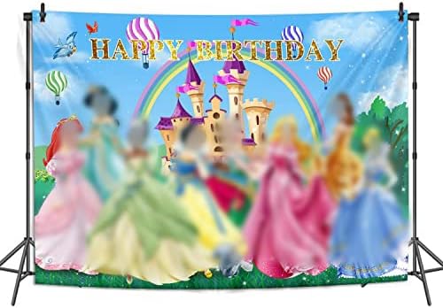 На фона на рождения Ден на принцеси за момичета, Cartoony Дъгата заключване, Страхотна рокля, Животни, Розов блестящ фон за фотография, Аксесоари за детско парти, декора