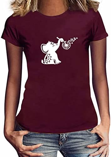 Дамски Хубава Графична Тениска Със Забавна Принтом Слон и Глухарче, Графична Тениска С изображение на Животни, Ежедневни Ризи С Къс Ръкав