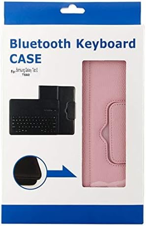 Калъф за таблет CAIFENG за Galaxy Tab E 9.6/T560 2 в 1 Със Свалящ се Bluetooth клавиатура, кожен калъф с текстура Личи с държач (черно), Защитната обвивка (розов цвят)