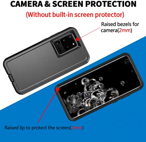 Калъф Bisbkrar Defender за Samsung Galaxy S20 Ultra 5G 6,9 инча, калъф за телефон [военното клас] 3 в 1, устойчив на удари Здрав Защитен калъф-броня за тежки условия на работа (черен (с клипс за колан)) (Черен)