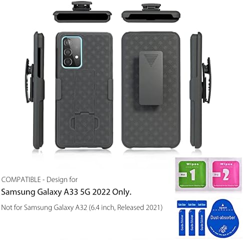 Ailiber е Съвместим с калъф Samsung Galaxy A33 5G, кобур Galaxy A33 5G с защитно фолио за екрана, повратна клипс за колан, притежател на стойка, Тънък противоударным калъф за телефон Galaxy A33-черен