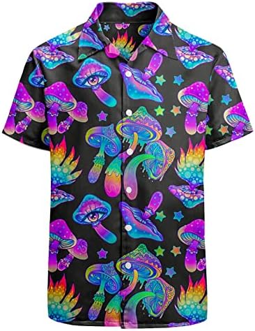 HUGLAZY Магически Гъби Хавайска Риза за Мъже Цветни Рейвовые Ризи Голям и Висок Размер с Къс Ръкав Копчета Забавен Празничен Костюм