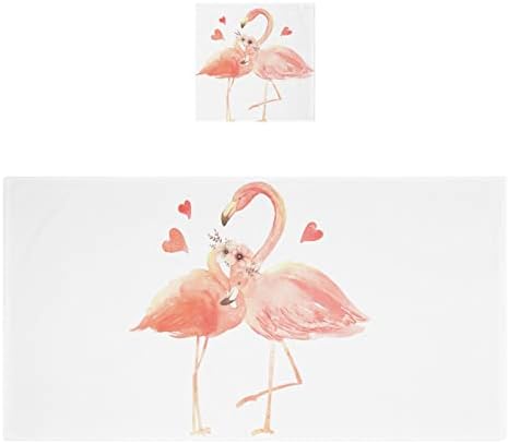 Комплект Хавлиени Кърпи Flamingos Памучни Хавлиени Кърпи за Баня, Комплект Памучни кърпи от 2 теми 1 кърпи за баня 1 Гъба Меки Абсорбиращи Гъба за Апартаменти Къщи
