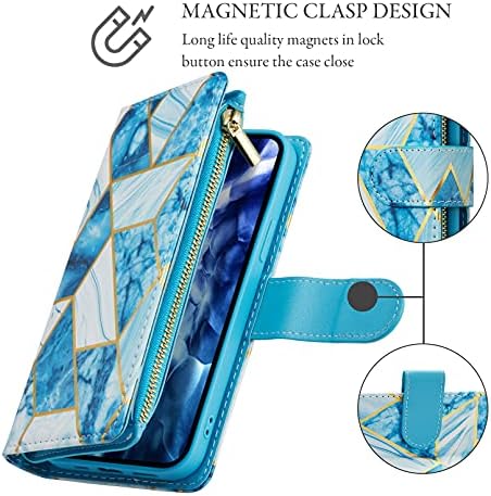 Чанта-портфейл UEEBAI за iPhone 13 Pro Max 6,7 инча, реколта чанта от изкуствена кожа с магнитна закопчалка, геометрична чанта, джоб с цип, поставка, отделения за карти, устойчив