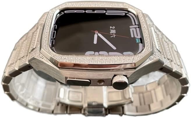 CNHKAU 45 мм Комплекта модификация с диаманти за Apple Watch Band Mod Set 45 мм Корпус от Неръждаема Стомана, с каишка за Iwatch Series 7 Аксесоари