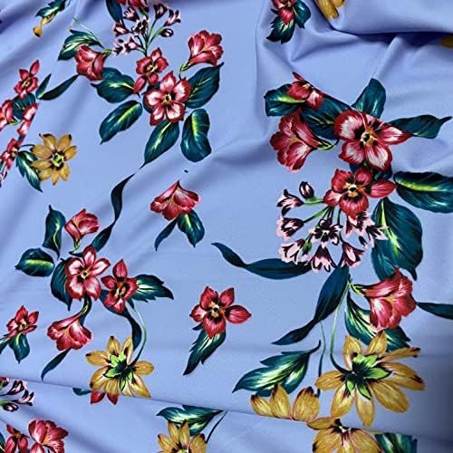 TelasLycraCom - (Супер блестящ пролетта син цветен принт), 4-лентови еластичната тъкан от ликра с дължина 60 см, с идеалното тегло за бански костюми и танцово облекло (80% найл?