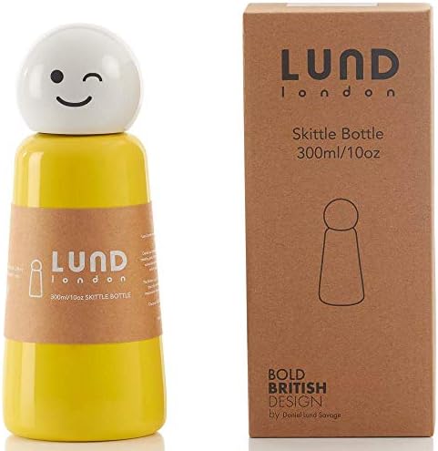 Lund London - Skittle Bottle - Изолирано бутилка за вода - 300 мл - Студено в продължение на 24 часа, топла, в продължение на 12 - Жълто-бяло подмигивание