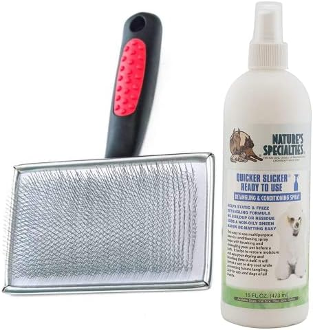 Набор от средства за грижи Paw Brothers и Nature's Specialties Conditioning Spray Пакет - Плоска четка за Поръсване за кучета, Спрей за бързо разнищване на вълна и климатик голям размер, гот