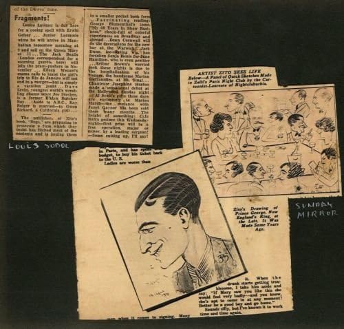 Карикатура на Винсент Зито на Лилиан Устата 1920-30-те години, с автограф от Рота