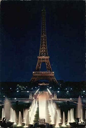 Айфеловата кула в нощен Париж, Франция Оригиналната Реколта Картичка