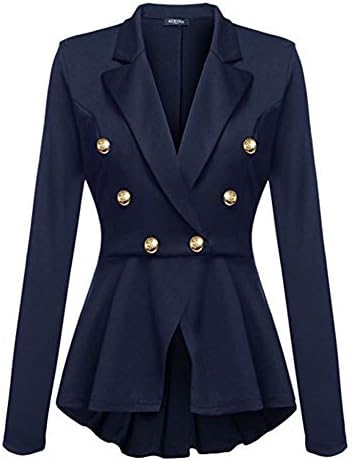 Andongnywell Women Solid Color Rüschen Knopf Blazer Lange Hülse Büro Jacken Business Outwear Jacket