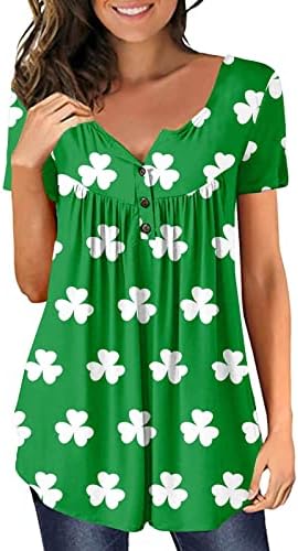 Дамски Ризи CHEEKEY St Patricks Day с Къс Ръкав, Ирландски Ризи Shamrock Henley, Зелени Върхове Копчета за Жени, St Patricks
