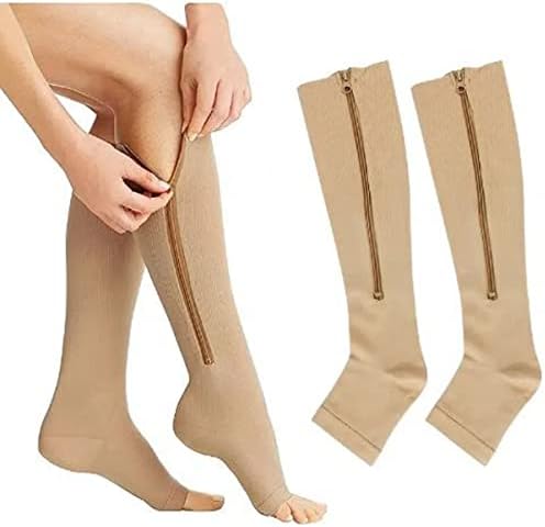 1 Чифт Компрессионных Чорапи с отворени пръсти, който Поддържа Чорапи За Краката, без Пръсти, Чорапогащи до Коляното с Цип За Мъже и Жени