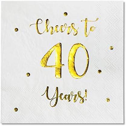 Коктейлни салфетки Наздраве to 40 Years | Декорации с 40-годишнината на мъжете и жените и декорации за партита в чест на годишнина от сватбата | 50 опаковки 3-слойных кърпички | 5 х 5 см в сгънат вид (Бял)