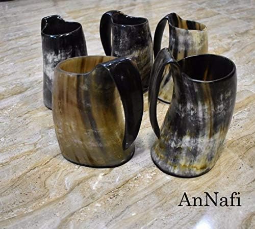 Рог за пиене AnNafi® от естествена кожа на Викингите и комплект от 4 Рог-чаши за пиене