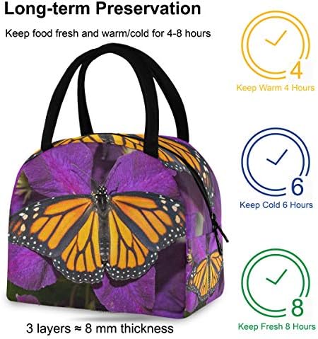 Случайна чанта за обяд Дамски - Монарх Пеперуди Цветя, Големи Запечатани Кутии за Обяд с плечевыми ремъци за работа и Пътуване