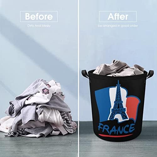 Франция-Айфеловата Кула Флаг Кошница за Дрехи, Кошница За Дрехи, Чанта За Съхранение на Боклук Кофи Сгъваема Висока с Дръжки