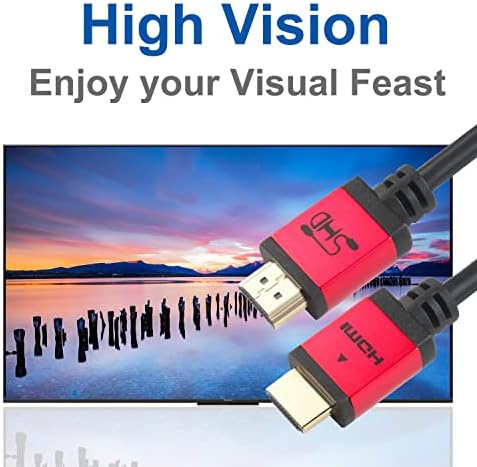 Кабел SHD HDMI 30 фута Високоскоростен HDMI кабел 2,0 В UHD 18 Gbit/с Поддръжка на 4K 3D 1080P Ethernet Връщане на Звука с рейтинг CL3 Позлатени Конектори Черен кабел и червен метален корпус