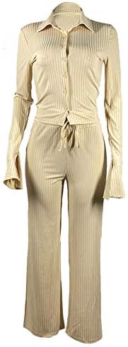 SHENGXINY/ Есен Облекло за Жени, Модни Ежедневни Блузи с Изгорени ръкави и Копчета + Обикновена Широки Панталони, Комплекти от Две части