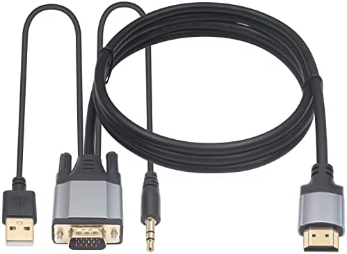 Кабел за свързване Duttek VGA, HDMI, 5 метра, кабел VGA-HDMI, позлатени 1080P Активен аналогов видео адаптер VGA Male-HDMI Male с кабел конвертор аудио изход. (Не, HDMI, VGA) 1,5 М