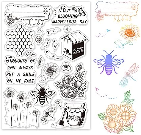 GLOBLAND Цвете, Пчелите Щастливи Прозрачни Печати Прозрачен Силиконов Печат за Направата на Картички, Бижута и САМ Scrapbooking