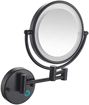 8-Инчов Двустранно Управляемият Стенно огледало за грим с увеличение, Огледало за грим с led подсветка, выдвижное на 11.1 инча, завъртащо се на 360 градуса, баня ( Цвят: матово черен размер: 5x)