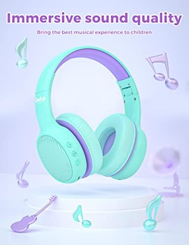 Детски Bluetooth-слушалки gorsun Premium с микрофон, Безжични Слушалки за децата в училище, Ограничена на силата на звука 85/94 db, Регулируеми Детски Bluetooth-слушалки за момчета, момичета, юноши (зелени)
