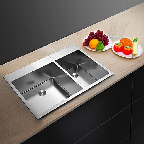 Подновете своята кухня с помощта на нашата 33-инчов вставной мивки с двойна мивка от неръждаема стомана - Голям капацитет за съхранение и лесен за инсталиране за ефективен мултитаскинг и модерен дизайн