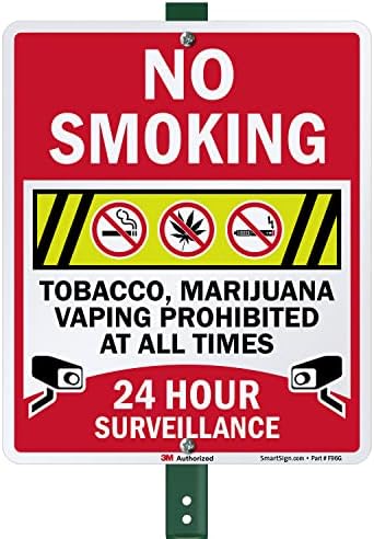 Знак SmartSign Пушене - Цигари, сегашния скок с марихуана е забранено, денонощно наблюдение | Отразяваща алуминий инженеринг клас 10 x 14 3 М