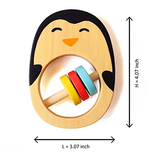 Shumee - Дървена Детска играчка-Дрънкалка За никнене на млечни зъби - Прорезыватель във формата на животно, във формата на Пингвин за деца - (Подарък за 6 месеца + момчета и момичета)