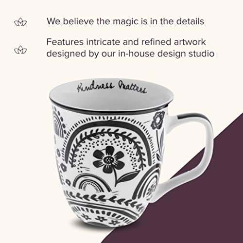 Karma Gifts 16 унции Черно-Бяла Чаша в стил Бохо Rainbow - Скъпа Чаша за кафе и чай - Керамични чаши за Кафе за жени и мъже, в 4.25 x 3,7