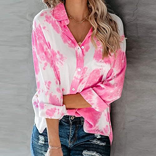 Модерен Дамски Есенна Блуза копчета с дълъг ръкав, Дишаща Риза Оверсайз с V-образно деколте, Блуза, Блузи