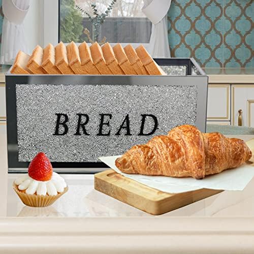 HMRCYTE Голям Контейнер за хляб от Кристално Стъкло с капак, 12,2 L x 6,3W x 7,9H, Държач за съхранение на Мляно Диамантения хляб, Запазва хляб чисти и Свежи, Хлебница за домашен интериор на Кухненски плотове (Сребрист)