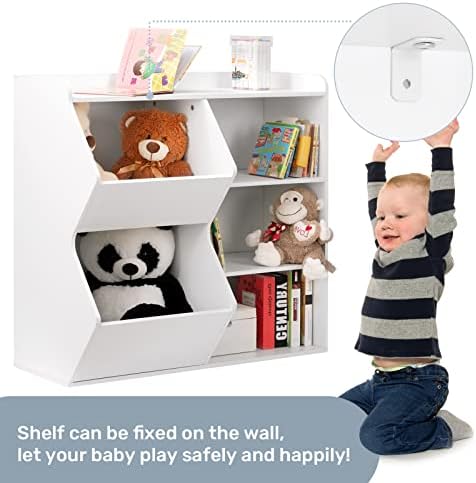 Органайзер за съхранение на играчки ALIMORDEN с Библиотека и гардероб, Шкаф за Съхранение на Детски играчки с Чекмеджета за Игри стая, Спалня, Детска градина, Бял