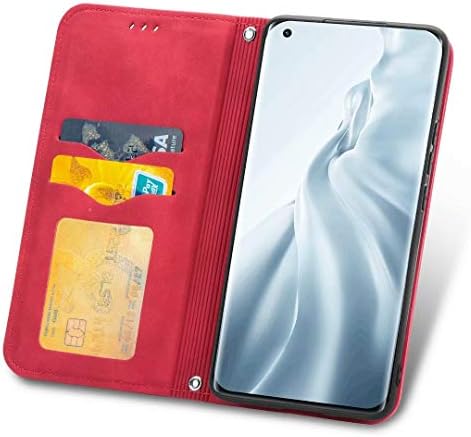 Чанта-портфейл FlipBird, съвместим с Xiaomi Mi 11, флип-надолу на кутията в стил книжки от изкуствена кожа с поставка и отделения за карти, Защитния Магнитен калъф за Xiaomi Mi 11 Red