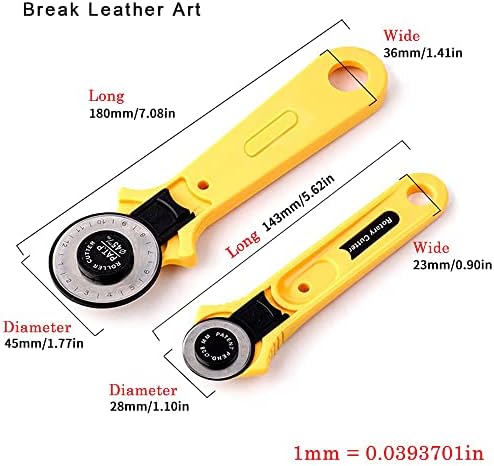 Ротационен нож Break Leather Art Професионален 28 мм ротационен машина за рязане на тъкани, с ергономичен въртящ се нож на барабана с мека дръжка за рязане на ватирани тъкани и занаяти.
