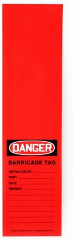 4 Набор от 25 бирок Danger Barricade Tag, Самозалепващи Винилови етикети Wrap 'n Stick, 12 x 3,125, черно-бяло, на червено