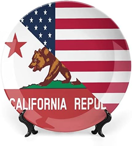 Флаг на щата Калифорния Керамични Декоративни Чинии от Костен Порцелан със Стойка, Висящи Украшения, Трапезария Чинии