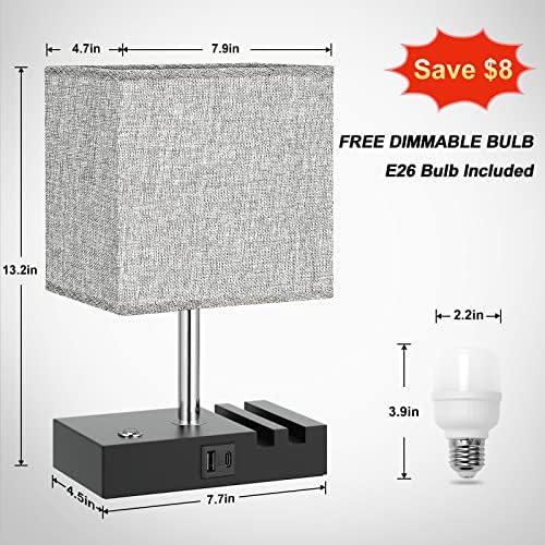 aoosh Touch Лампа с портове за зареждане на USB C + A -Настолна лампа за спалня с 3 нива на яркостта (ниско /Средно / Високо), 3-лентов лампа с регулируема яркост на прикроватной нощното шкафче с 2 гнезда за вашия телефон