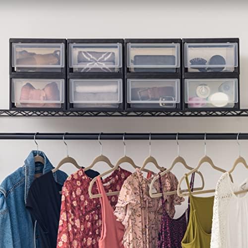 Чекмеджето за съхранение на IRIS USA обем 6 Литра, Пластмасов Органайзер с прозрачни врати за килер, гардероб, маса, Кухня, Под мивката, за почистване на дома и офиса, обувки и diy - Черно, 8 опаковки