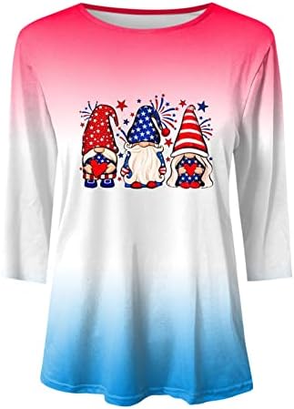 Kaniem/ Дамски потник, риза на Четвърти юли, дамска риза с 3/4 ръкав, ризи Ден на независимостта, Модни летни потници, дамски тениски с кръгло деколте (розови, XXL), патриотични дамски потници, тениски с флага на сащ,