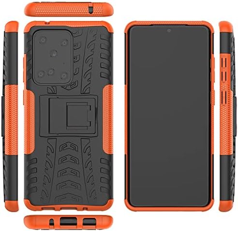 Калъф за телефон, Защитен калъф, съвместим с Samsung Galaxy S11 Plus, Хибриден броня от TPU + PC, Здрав калъф от военен клас, устойчив на удари калъф за телефон с торби-подкрепа и ръкави (оранжев цвят)