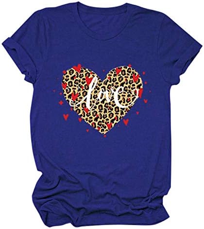 Риза за Свети Валентин за жени, Блузи с Къс ръкав и Принтом във формата на Сърце, Свободна Тениска с Кръгло Деколте, Подарък за Свети Валентин за Момичета