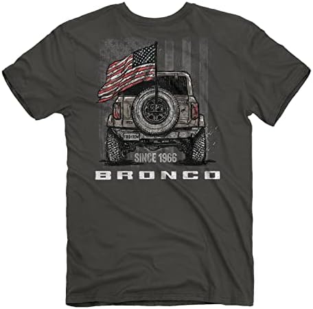 Мъжки t-shirt Ford Bronco Freedom с къс ръкав, Сиво | Дизайн на американски флаг за любителите на САЩ | Памук, Опушен