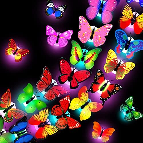 hatisan 26 бр. 3D led нощна светлина с Пеперуда, Стикер, Единични и Двойни, с монтиран на стената Лампа за Градината, Тревата в Задния двор, Празнични партита, Детска, Спалня,